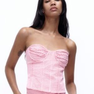 Gingham zara pink and white strapless corset